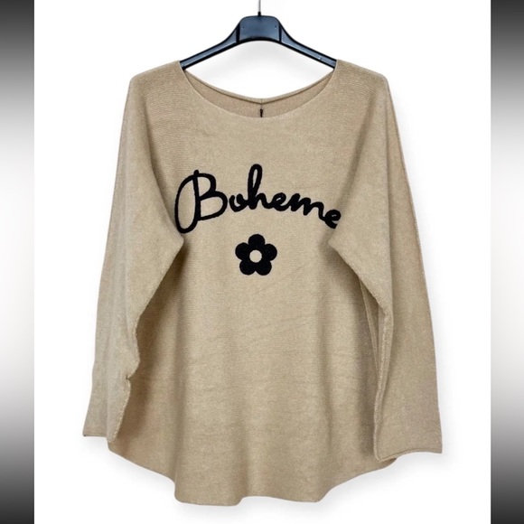 MADE IN ITALY Boheme Black and White Long Sleeve SWEATER - Picture 2 of 5